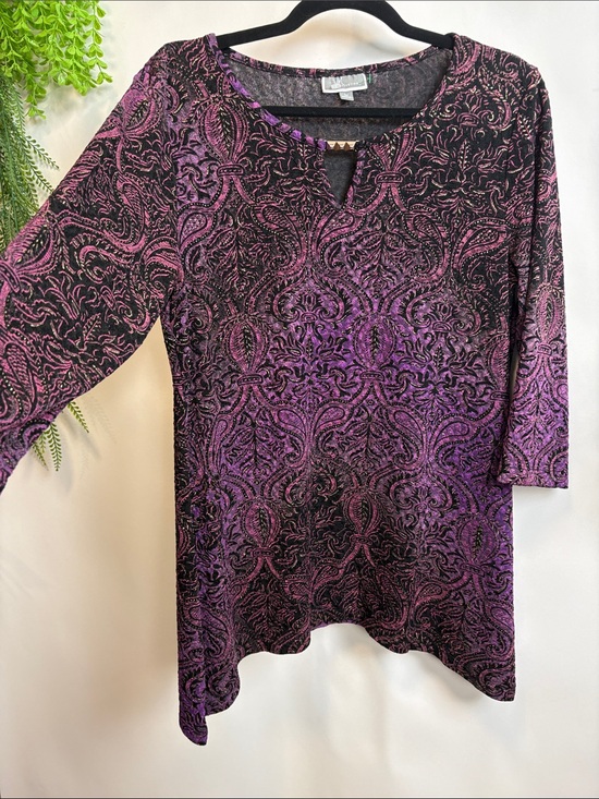 JM Collection Tops - JM Collection Purple Paisley Keyhole Tunic Top with Black Accents